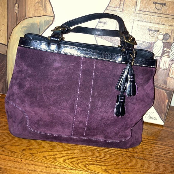 Coach Handbags - Vintage Coach Hampton Purple Suede Tassel Satchel - EUC E05S 7476